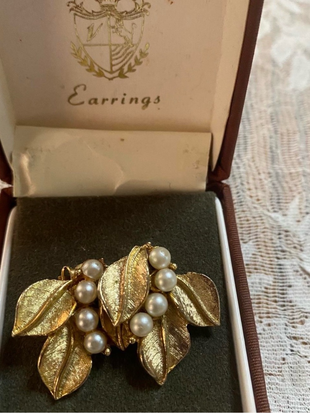 Vintage Gold Leaf and Pearl Cluster Earrings